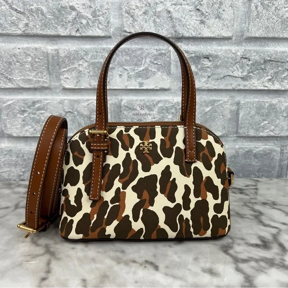 Tory Burch Emerson Printed Dome Satchel Crossbody In Leopard Print - Picture 1 of 11